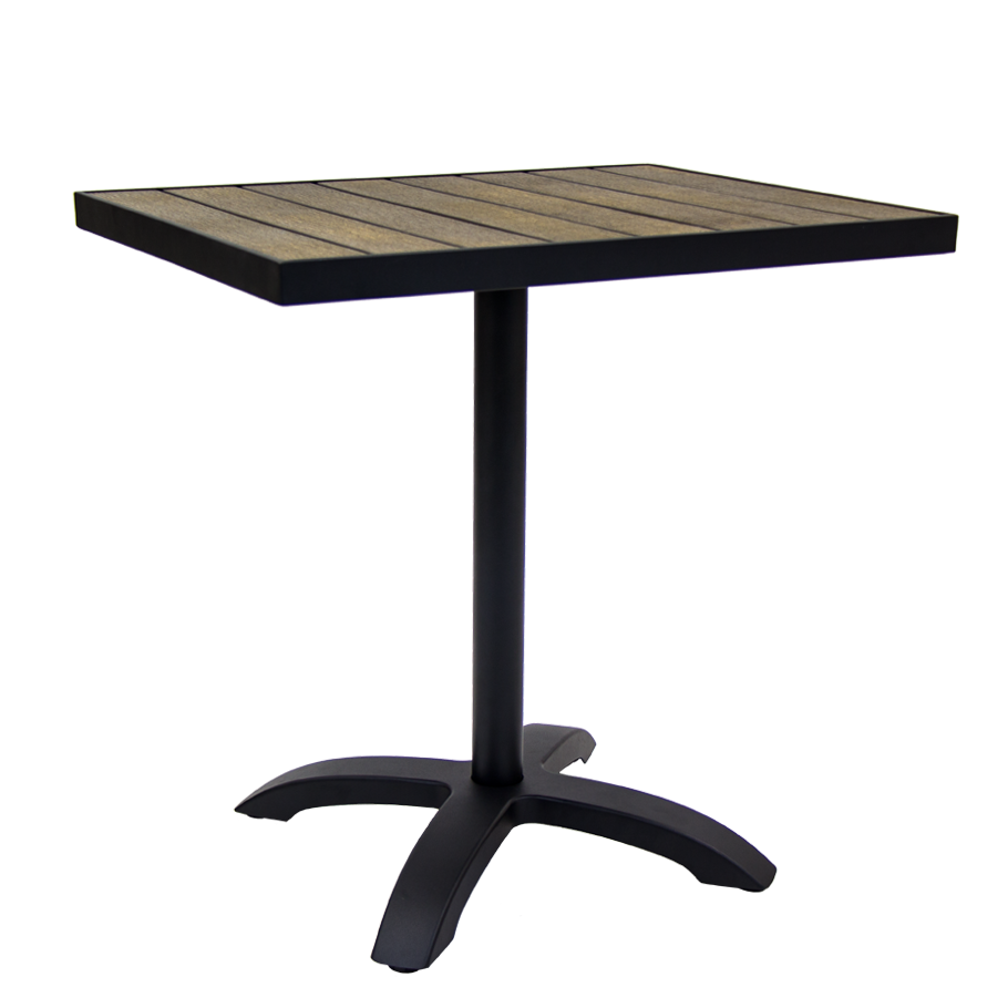 Patio Table Set in Aluminum, Synthetic Teak Slats Top in Dark Brown, 24