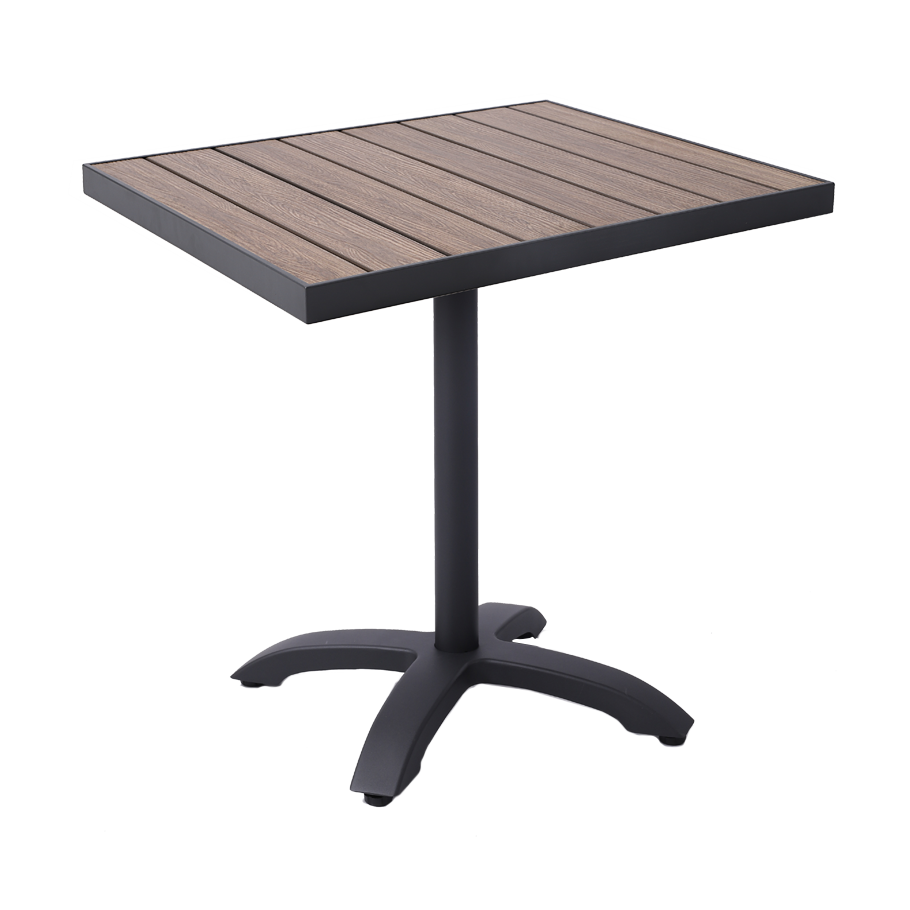 Aluminum Patio Table in Black w/Imitation Teak Slat Top, 24" x 30