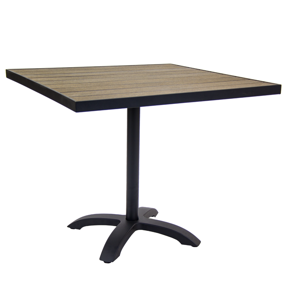 Patio Table Set in Aluminum, Synthetic Teak Slats Top in Dark Brown, 30