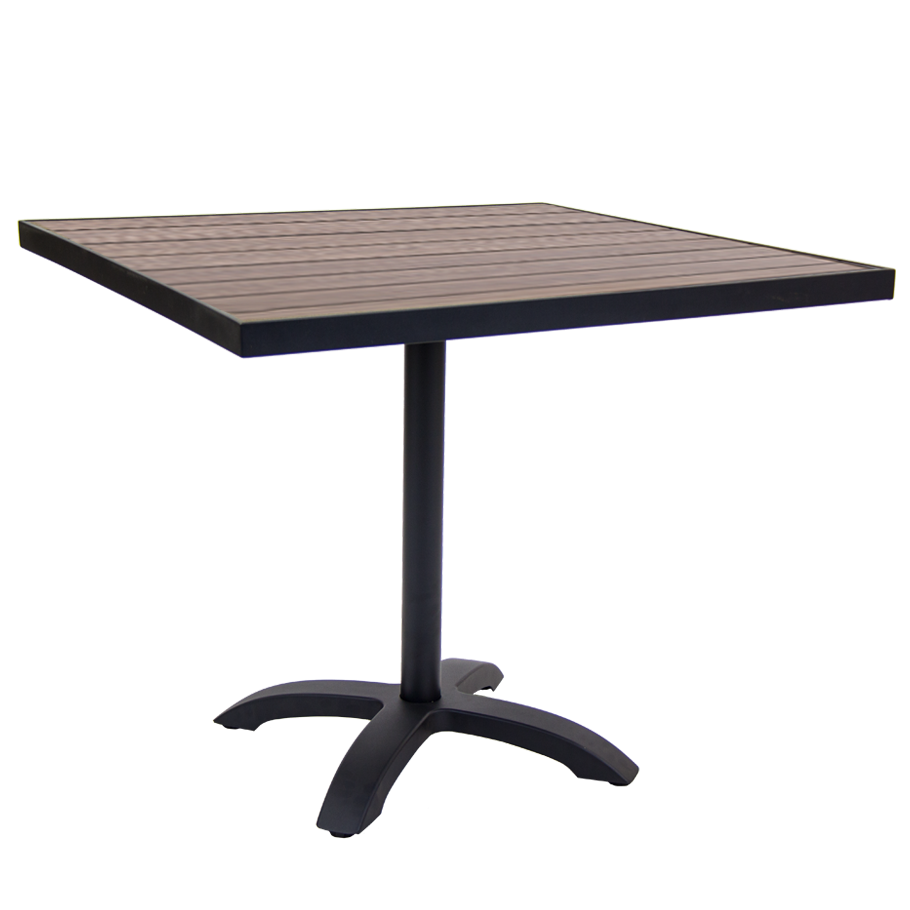 Aluminum Patio Table in Black w/Imitation Teak Slat Top, 36" x 36