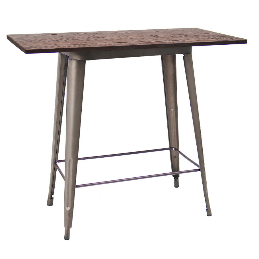 23"x 48" Indoor Bar Height Walnut Finish Elmwood Top Bar Table w/Steel