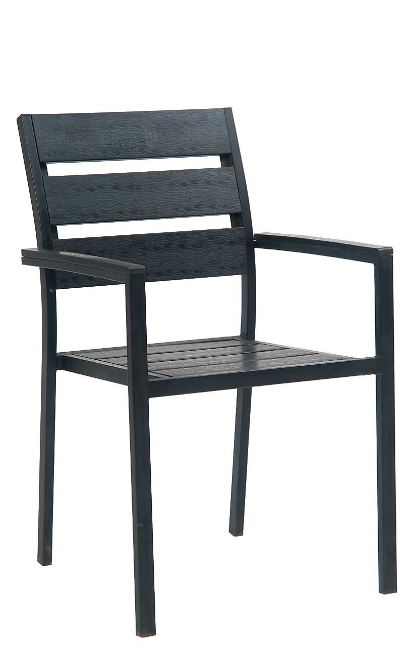 Outdoor Metal Armchair w/Imitation Teak Slats in Black