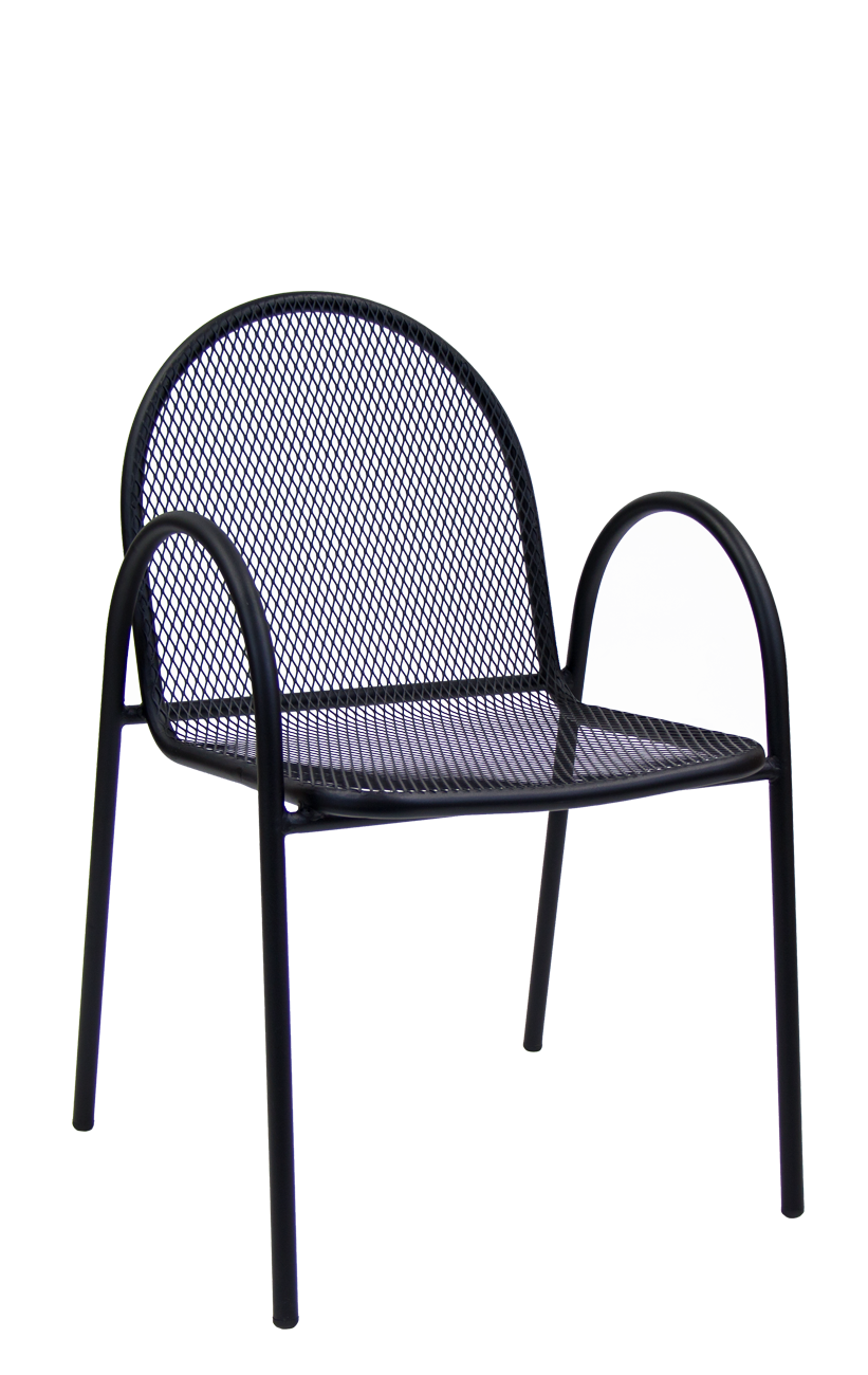 Mesh Black Metal Outdoor Chair w/Armrest