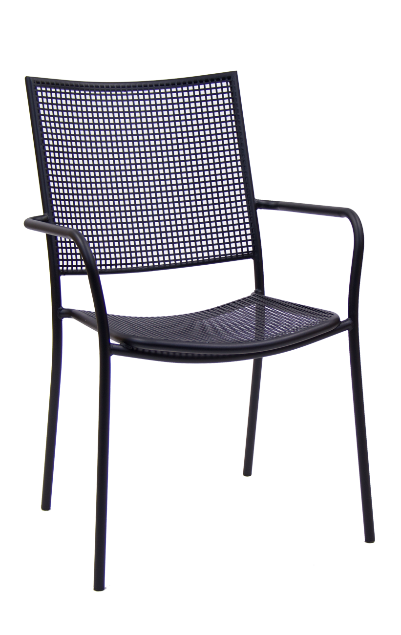 Black Outdoor Metal Armchair w/Punched Hole Mesh Outdoor Restaurant