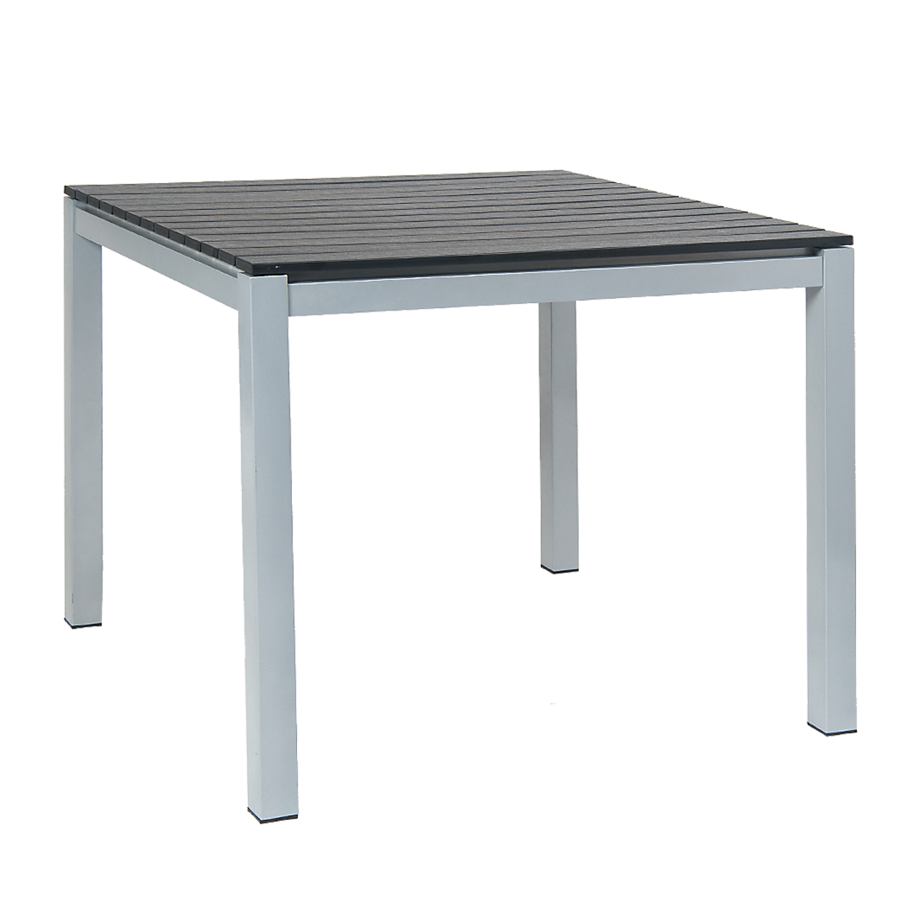Gray Aluminum Patio Table w/Imitation Teak Slat Top in Black