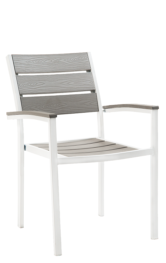 White Frame Outdoor Aluminum Chair w/Imitation Teak Slats