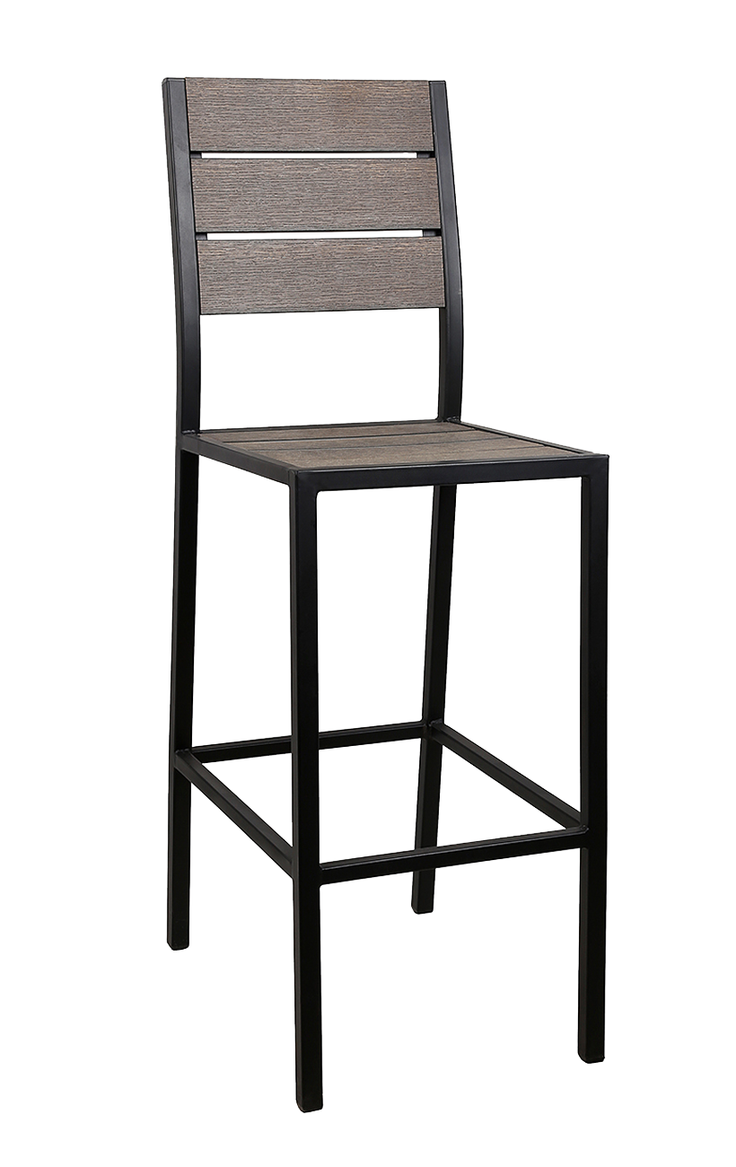 Black Steel Barstool with Imitation Teak Horizontal Slat Back & Seat