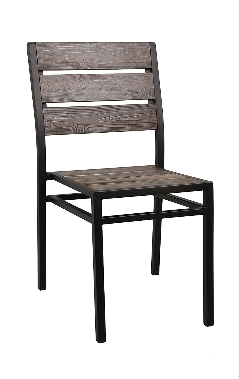 Black Steel Side Chair with Imitation Teak Slat (textured) Back & Seat