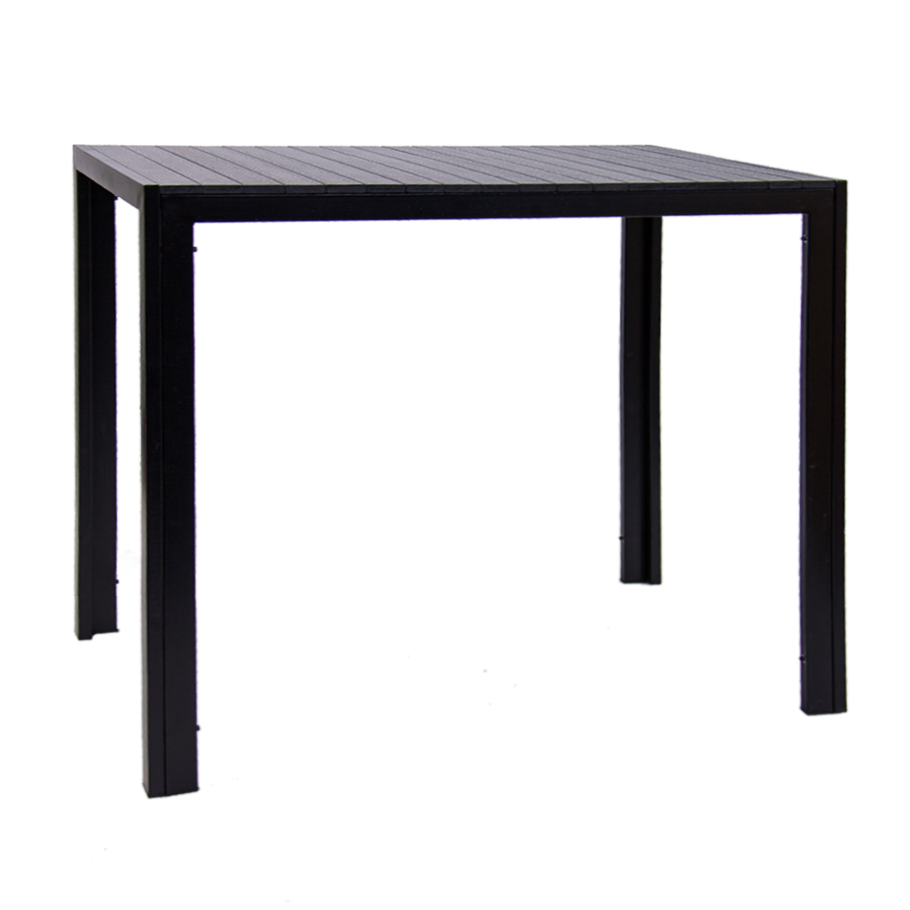 Bar Height Steel Table with Imitation Teak Slat Top in Black 30" x 48"