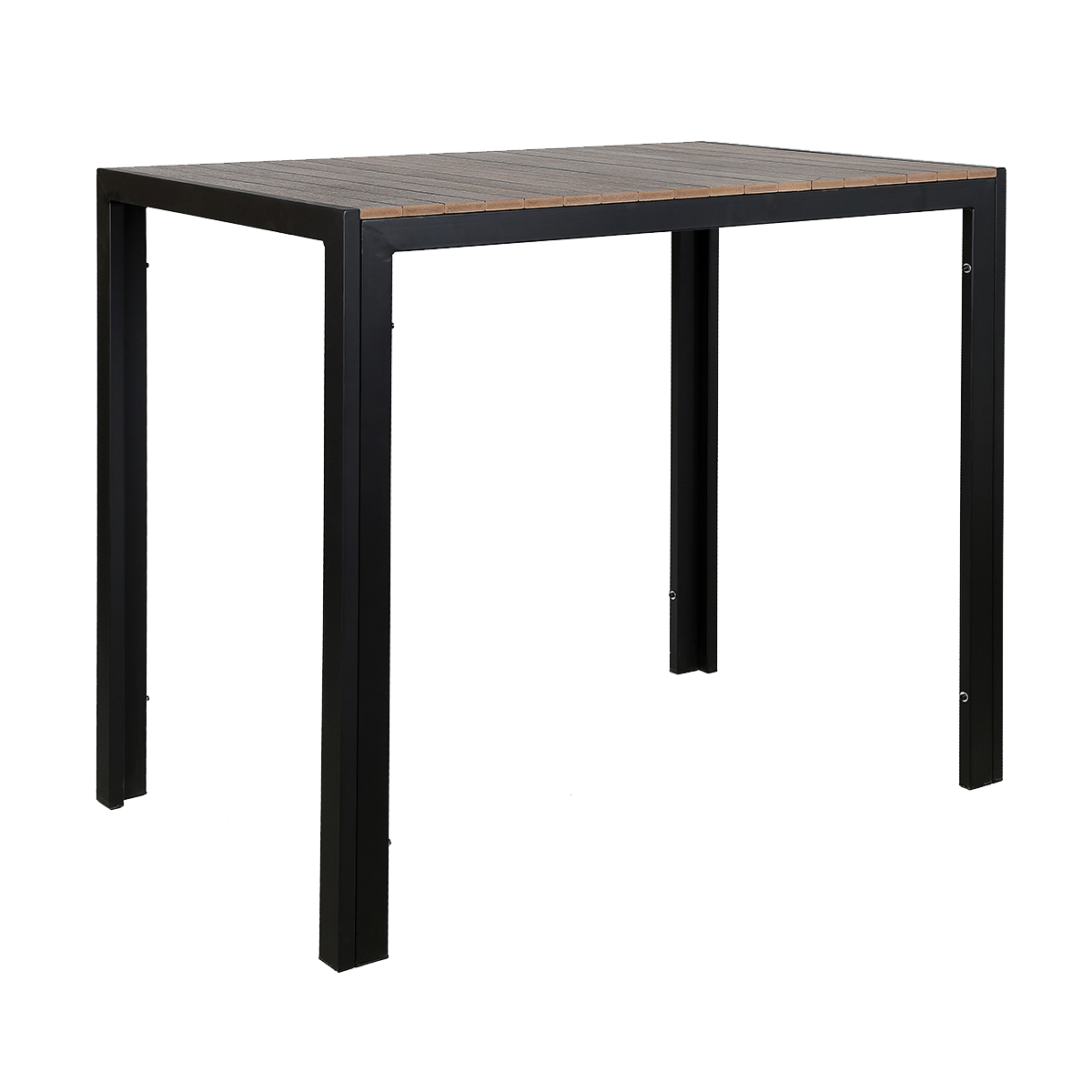 Black Steel BarHeight Table with Dark Brown Imitation Teak Slat