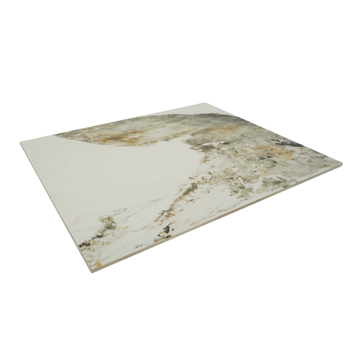 Marble White Sintered Stone Table Top in "Messy Smear" Design