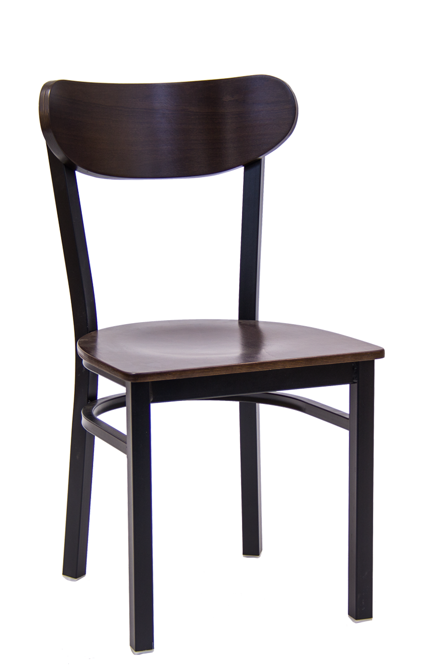 Moon Shape Back Veneer Seat Metal Chair w/ Walnut Color Seat & Back