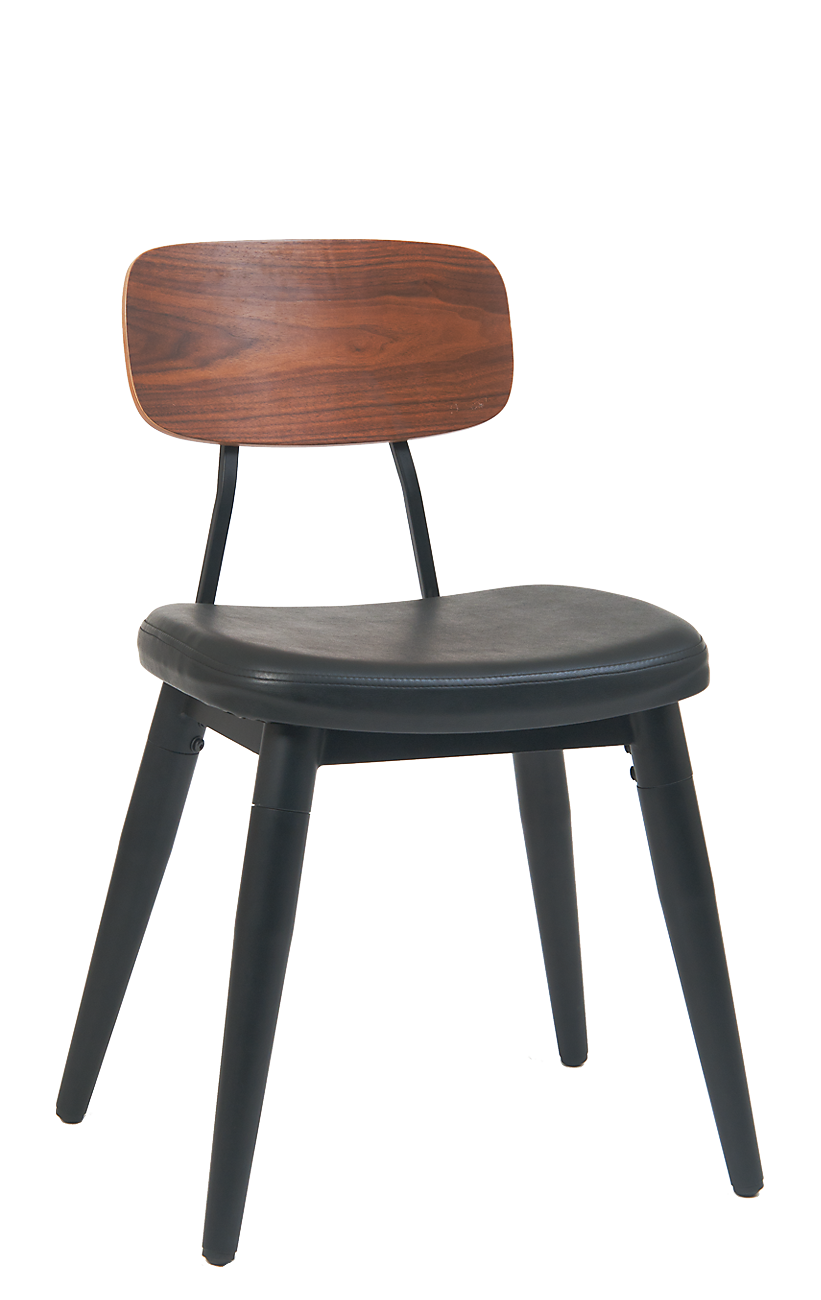 Metal Chair in Black w/ Veneer Back & Vinyl Seat Industrial Chairs