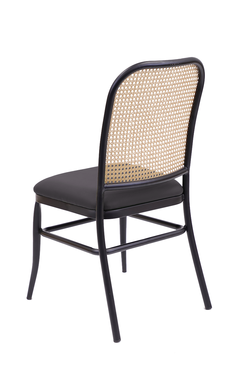 Indoor Chair w/ Poly Woven Back, Black Vinyl Seat & Black Metal Frame