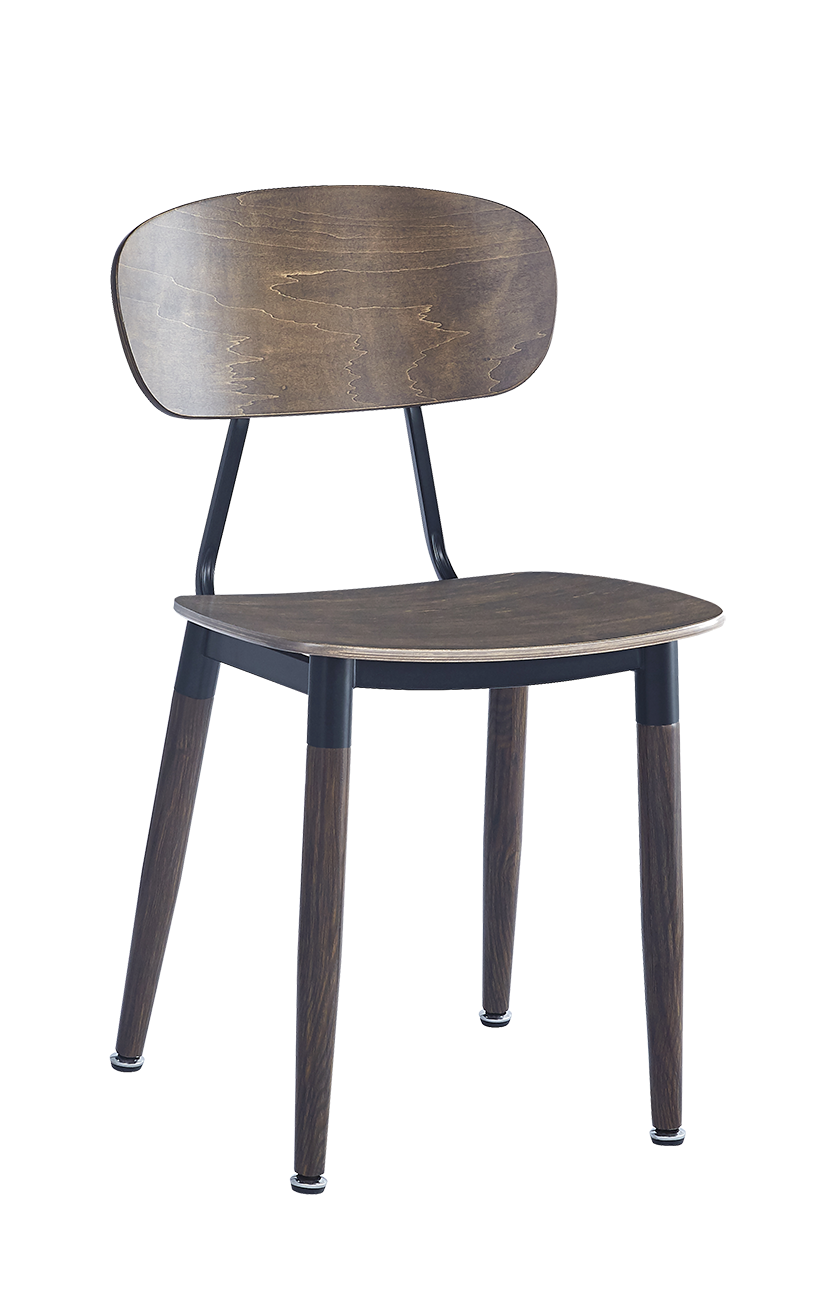 Wood Grain Indoor Steel Chair w/ Veneer Seat and Back in Walnut Finish