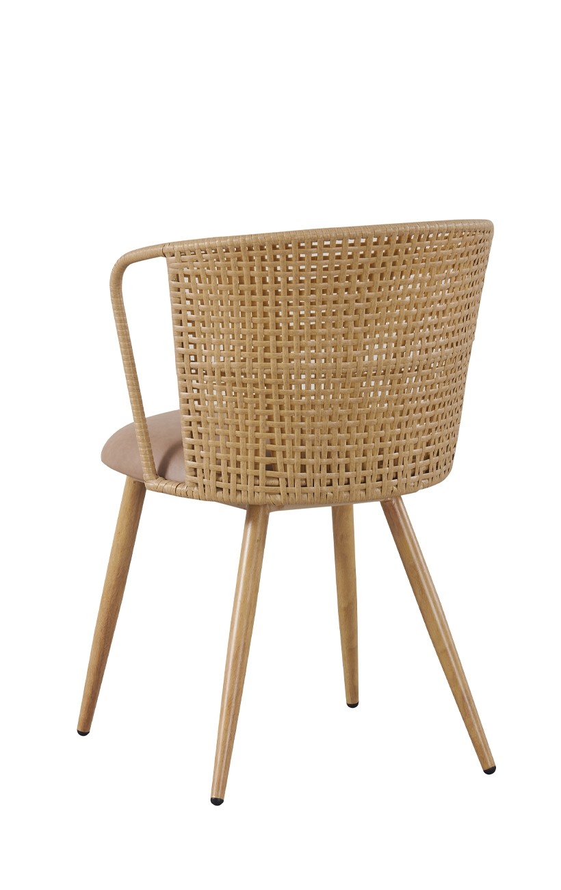 Contemporary Indoor Chair with Open-Side Plastic Rattan Back and Tan ...