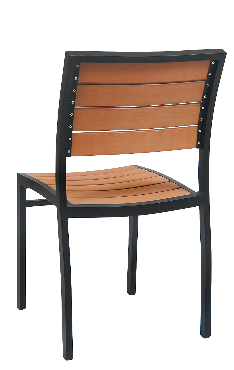 Aluminum Black Armless Chair w/ Imitation Teak Slats
