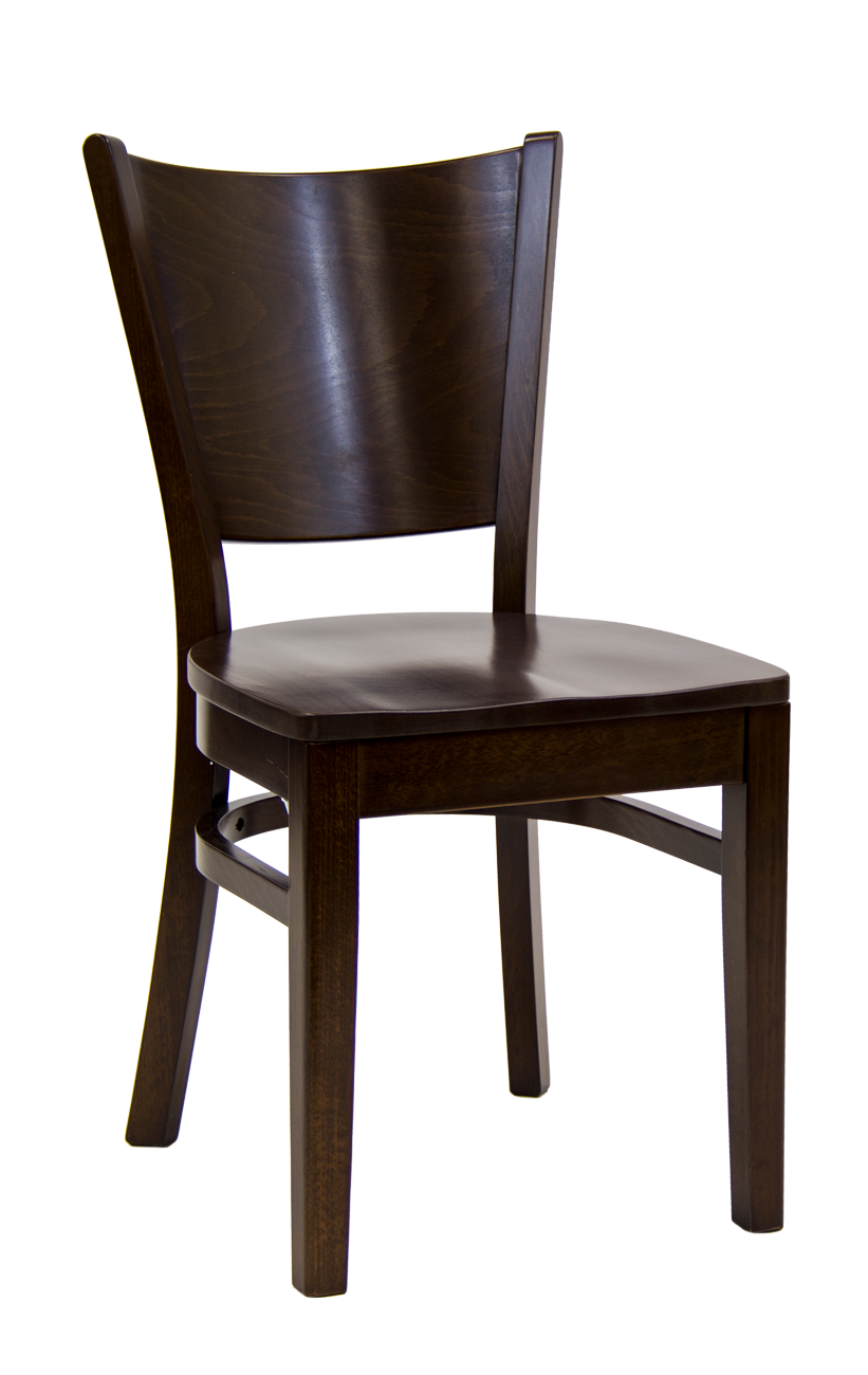 Walnut Frame and Beechwood Curve Plain Back Chair w/ Wood Seat