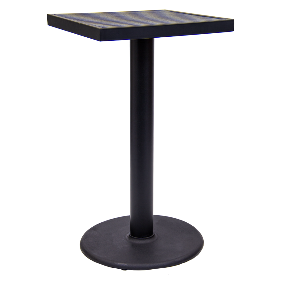 Black Imitation Teak Slat Steel Bar Height Table, 24" x 24" Outdoor