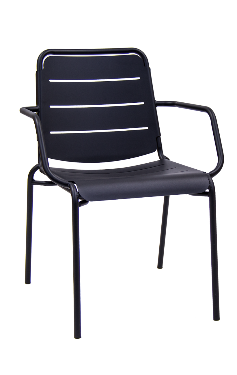 Outdoor Horizontal Black Metal Armchair Outdoor Restaurant Chairs