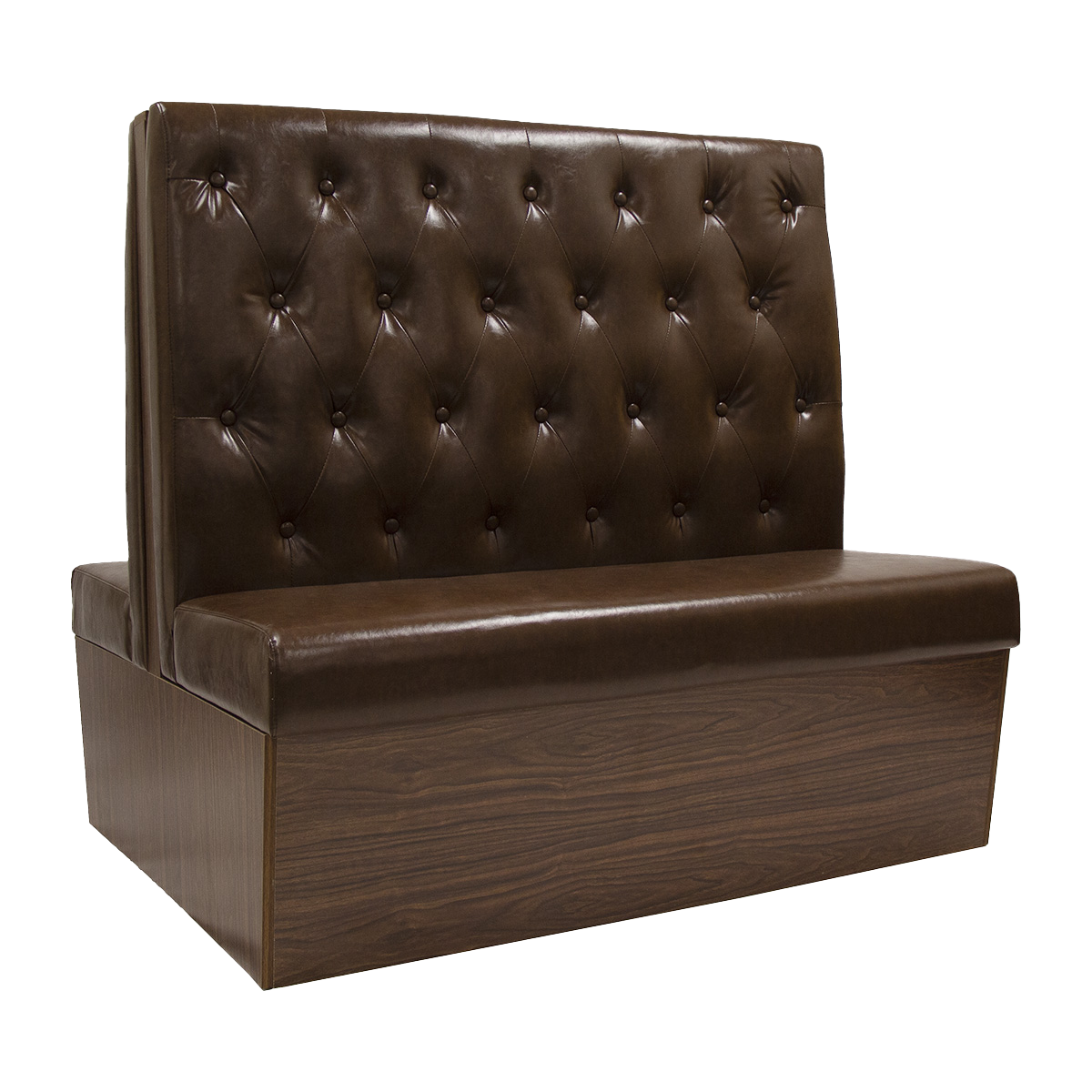 46"H, Double Booth with Button Tufted Vinyl Back & Plain Seat in Brown