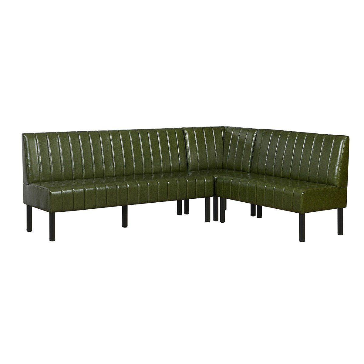 Green L-Shaped Booth with Upholstered Vertical Channel Backrest Corner ...